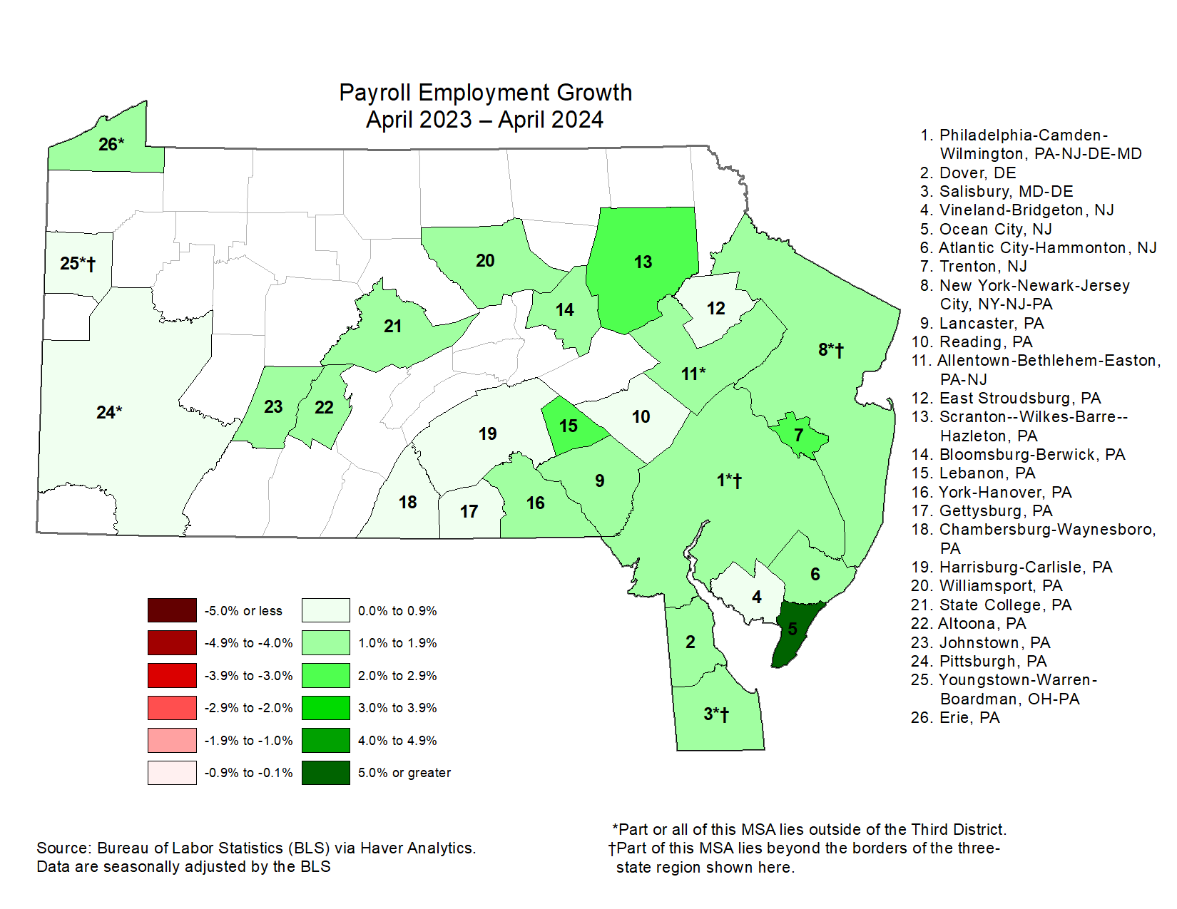 Map showing Payroll Employment Growth