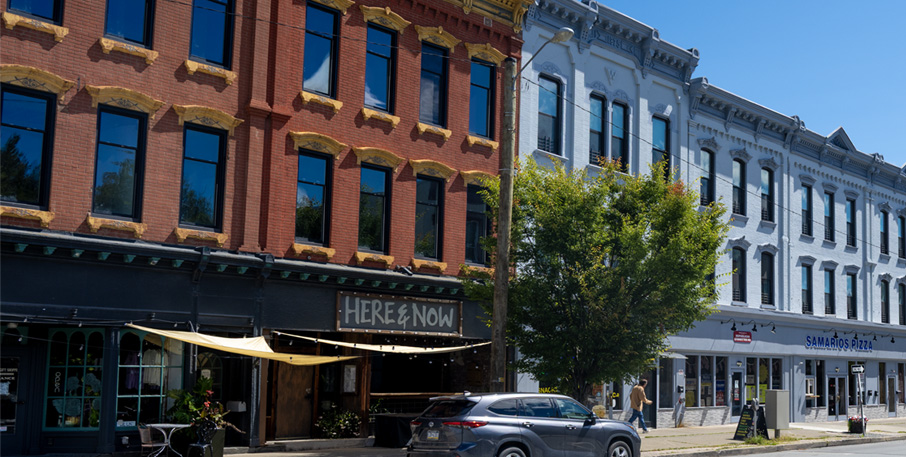 A bustling main street in Wayne County, PA.