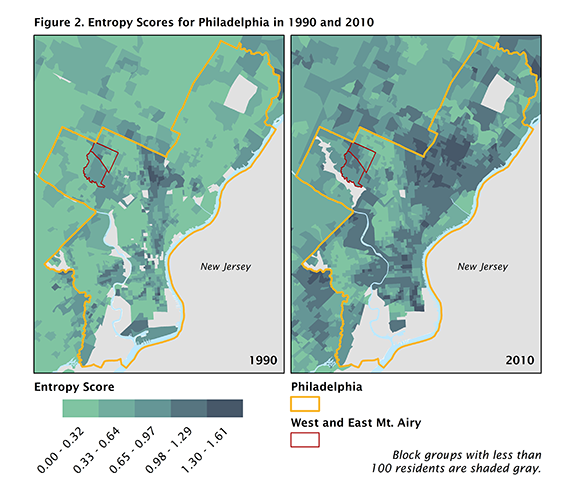 Figure 2. Entropy Scores for Philadelphia in 1990 and 2010