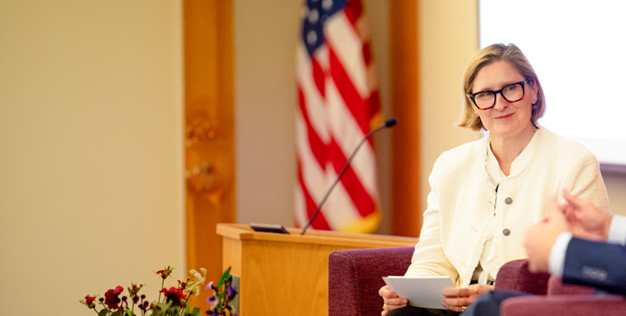 President Anna Paulson speaks with Fed's Payments Chief Mark Gould in a fireside chat at the 2026 Fintech Conference.