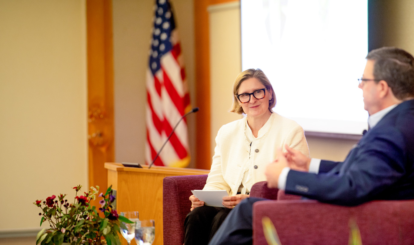 President Anna Paulson speaks with Fed's Payments Chief Mark Gould in a fireside chat at the 2026 Fintech Conference.