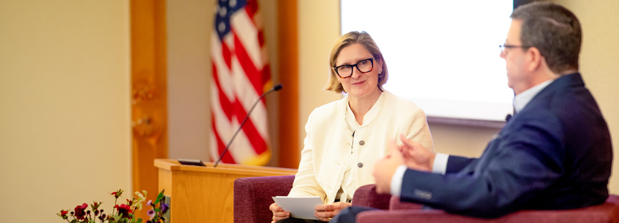 President Anna Paulson speaks with Fed's Payments Chief Mark Gould in a fireside chat at the 2026 Fintech Conference.