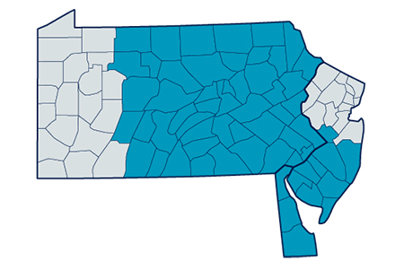 Map showing the Third District of the Federal Reserve System.