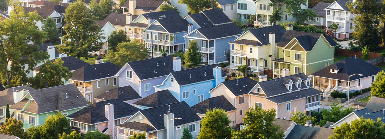 A view of a neighborhood from above.