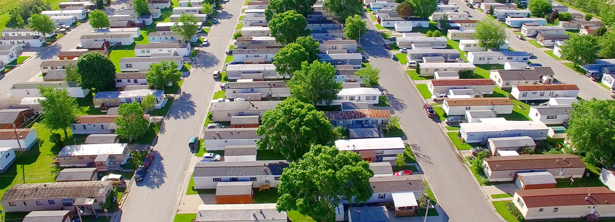 Aerial view of a manufactured housing community.