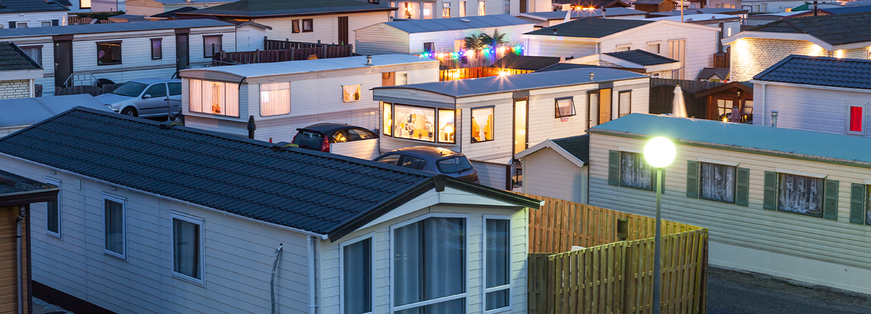 Aerial view of a manufactured housing community.