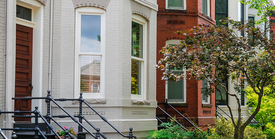 Historic rowhomes in the sun.