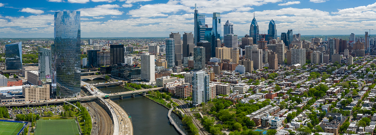 The Philadelphia skyline over the Schuylkill River.