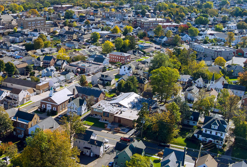 Aerial view of a suburb