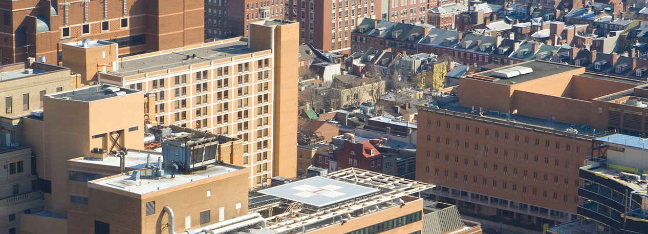 A view of Philadelphia city buildings from above.