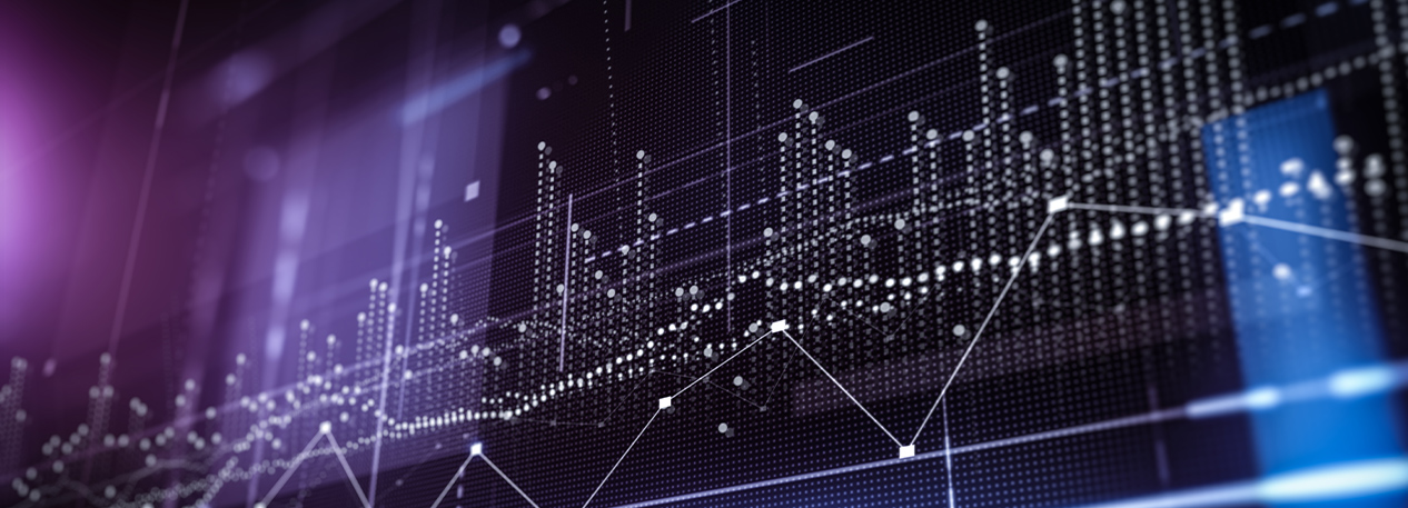 A digital graph displays datapoints with a purple and blue gradient overlay.