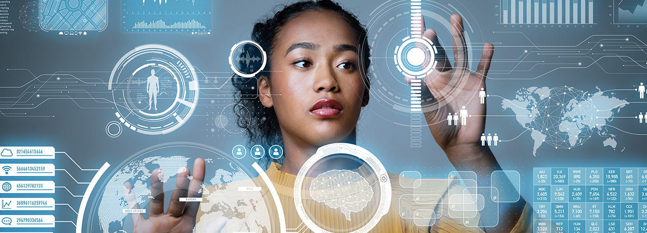 A girl interacts with an AI interface.