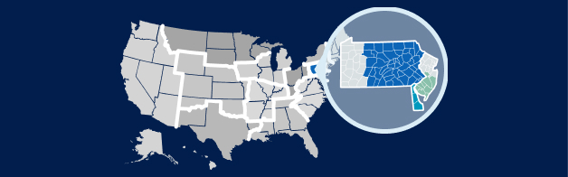 A map of the U.S. highlighting Federal Reserve Districts, including a zoomed in image of the Third District.