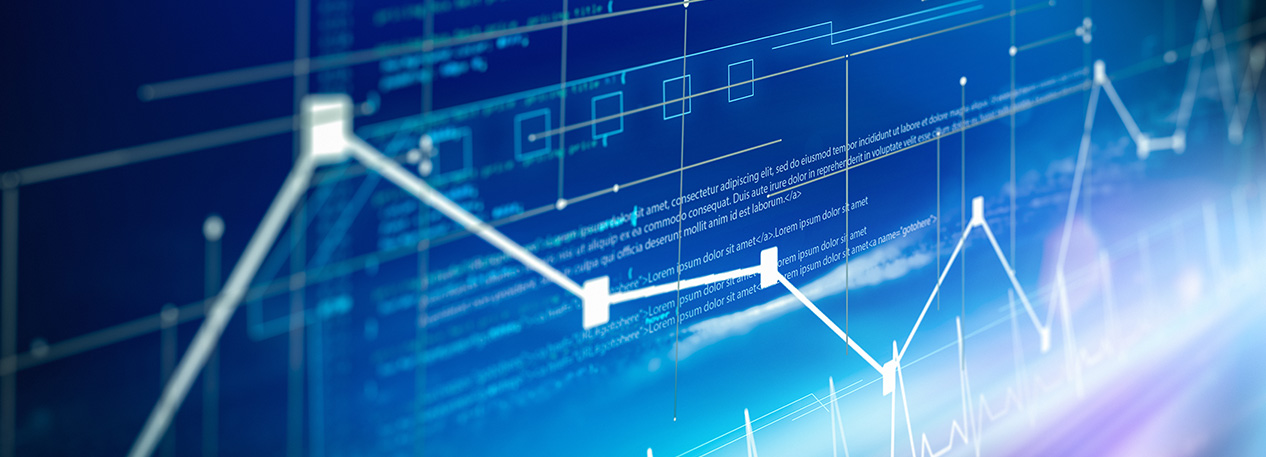 A digital line chart overlays on a blue and purple gradient.