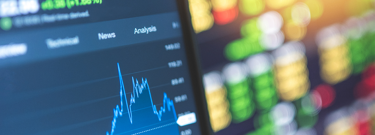 Close-up of a computer screen showing a stock chart-style line graph.