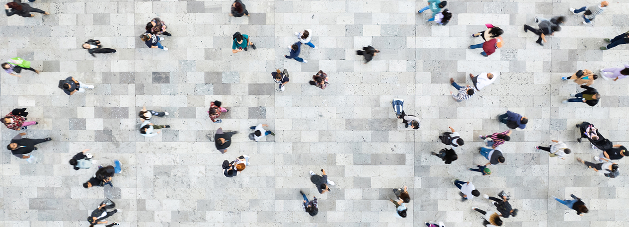 Overhead view of people walking