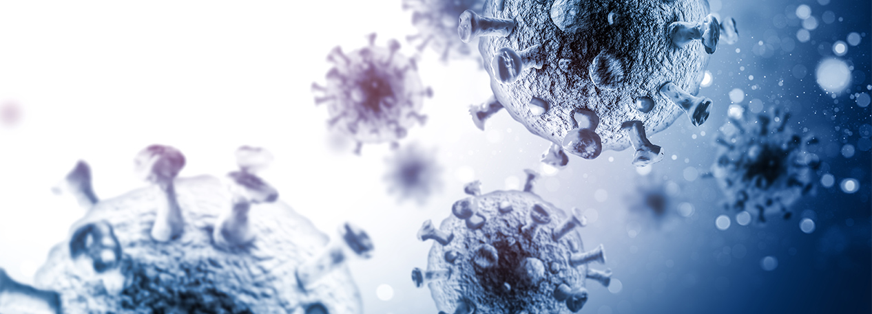 Microscopic View of 3D Spherical Viruses - stock photo