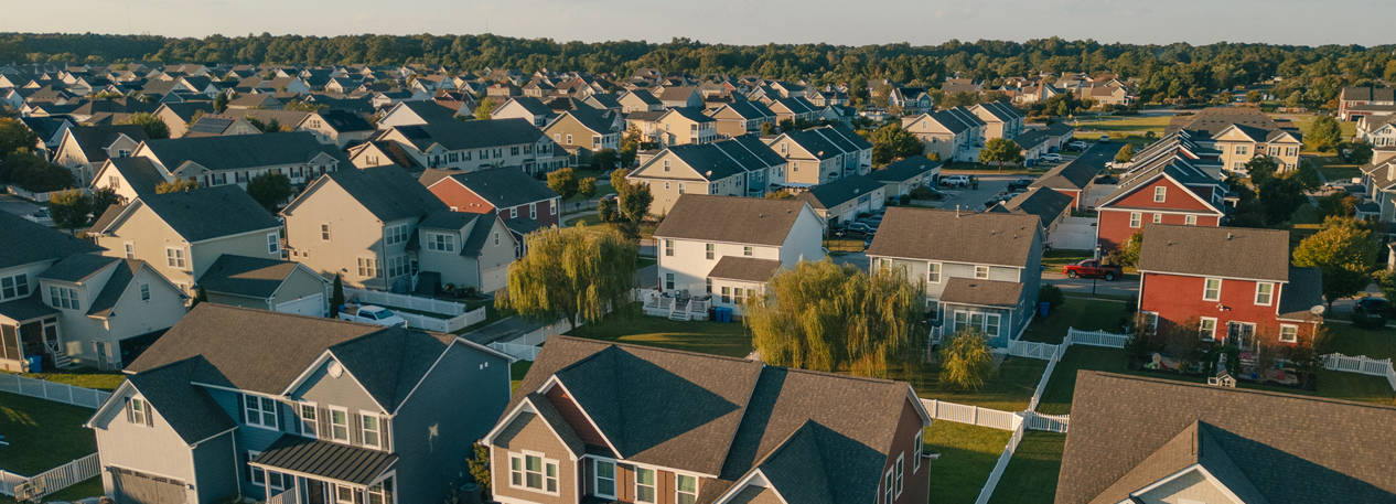 Aerial view of suburban neighborhood