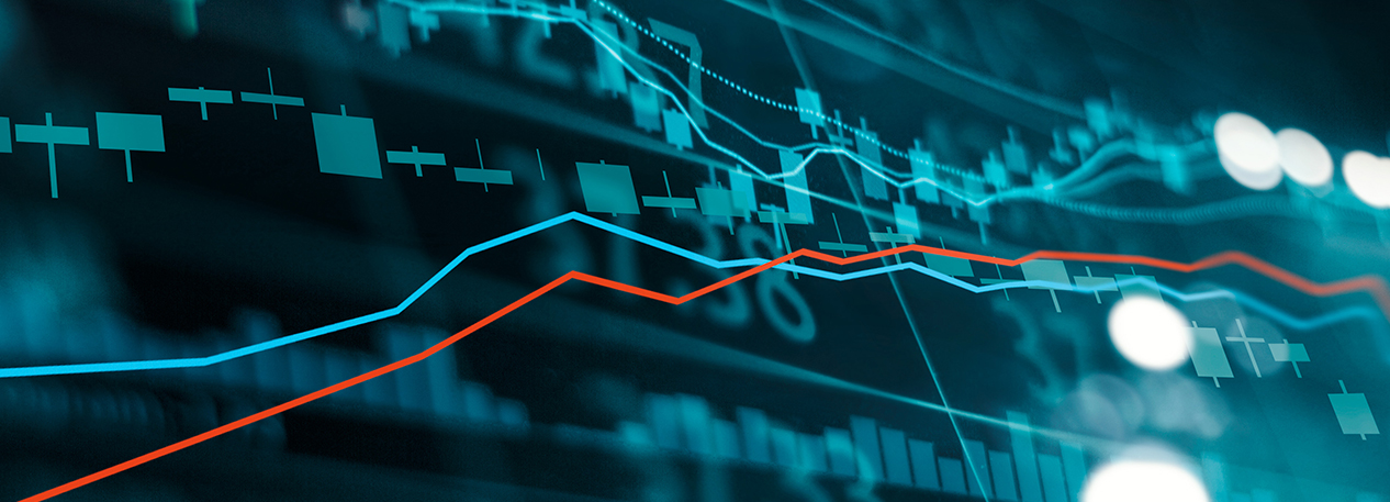 A digital financial graph depicts lots of data points.