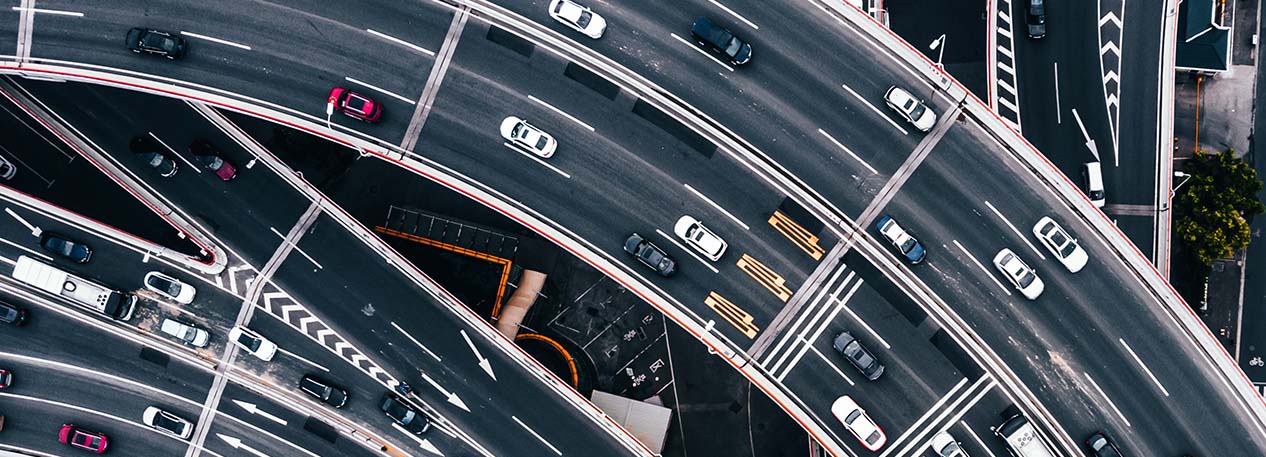 Overhead view of a highway.