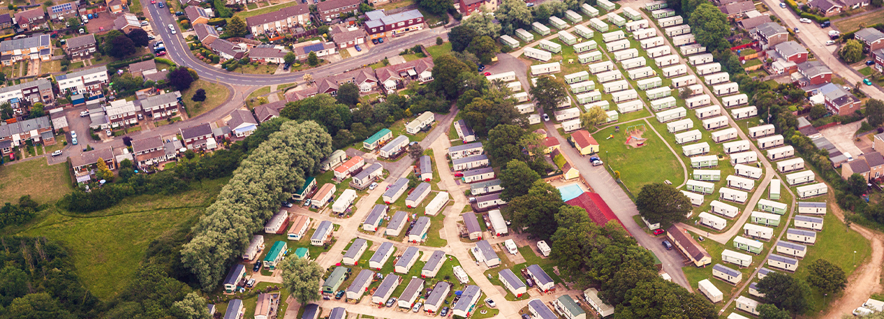 A view of a manufactured housing community from above.