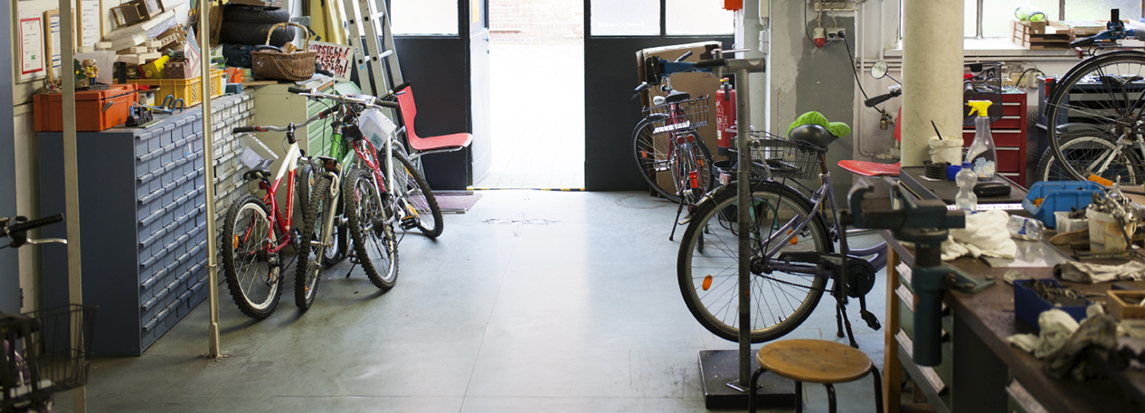 Interior of a bicycle repair shop