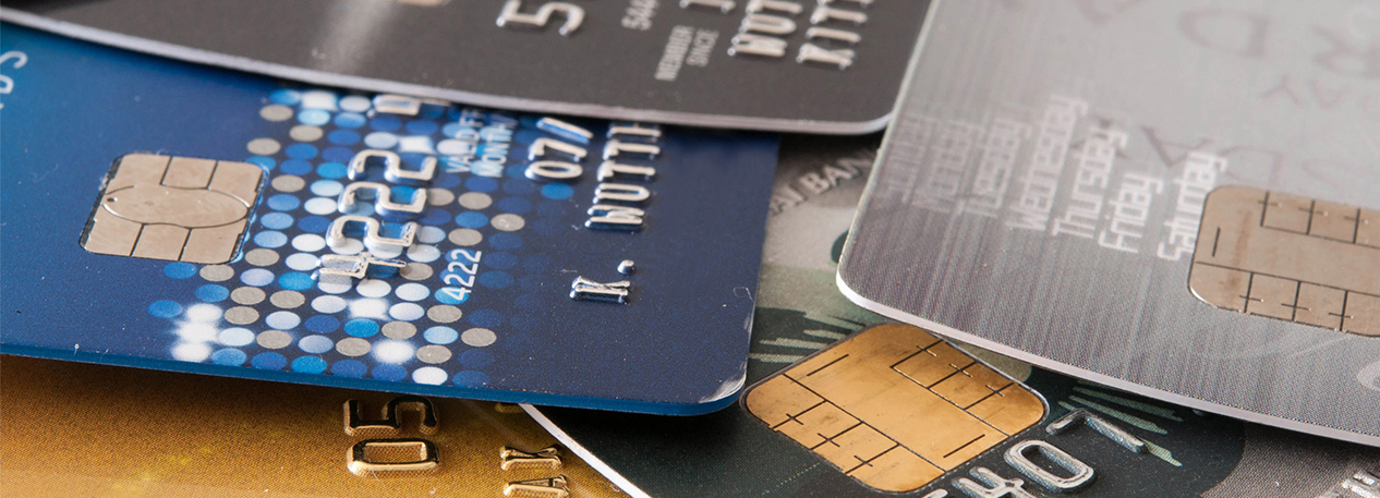 Close up of a pile of credit cards