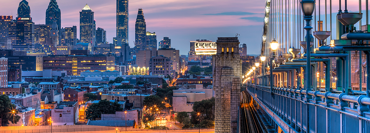 View of Center City Philadelphia from the Ben Franklin Bridge.