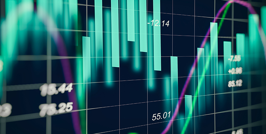 A blue and purple graph illustrates data points.