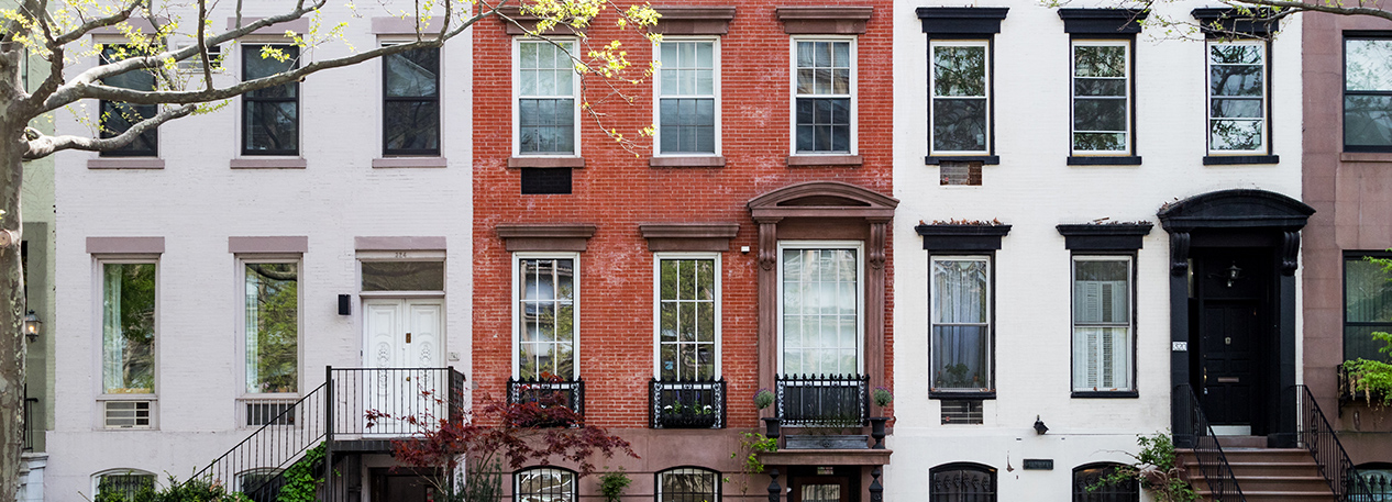 Row of three-story townhouses