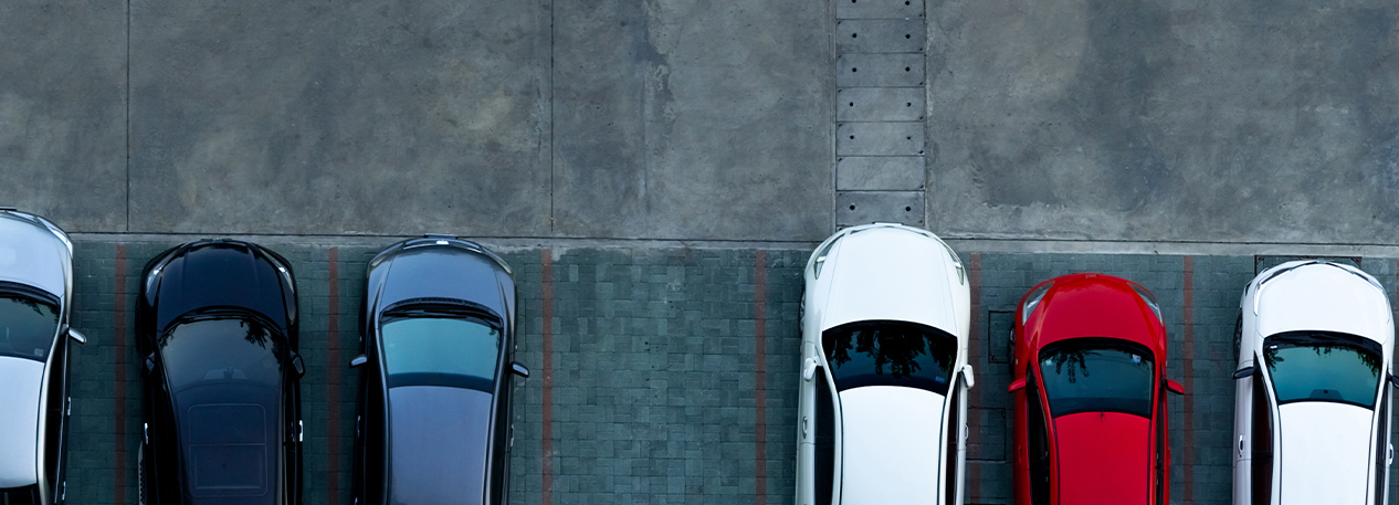 A parking lot viewed from above.