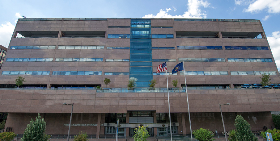Federal Reserve Bank of Philadelphia building seen from 6th Street.
