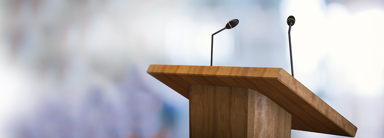 Podium with two microphones