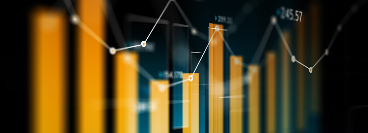 Close-up of bar graph with line chart overlaid