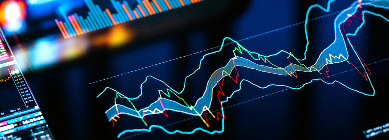 A digital, multi-colored chart indication trends with a line graph above it.