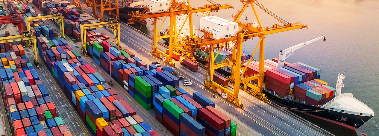 Crane loading shipping containers onto a cargo ship