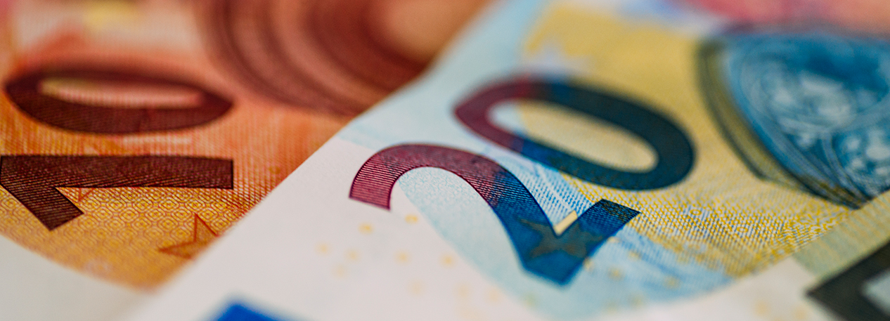 Close-up of ten- and twenty-euro notes