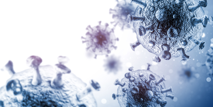 Microscopic View of 3D Spherical Viruses - stock photo