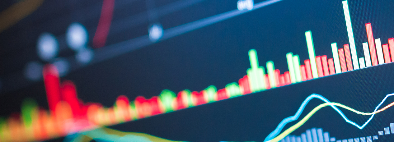 Close-up of a complex series of bar and line charts