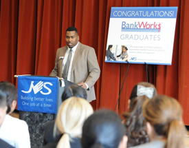 After Dominique Satterwhite graduated from BankWork$ in 2013, he was hired by Bank of America as a teller, had two promotions, and is now a personal banker. He had worked as a shift manager in a fast food location before entering the BankWork$ program.