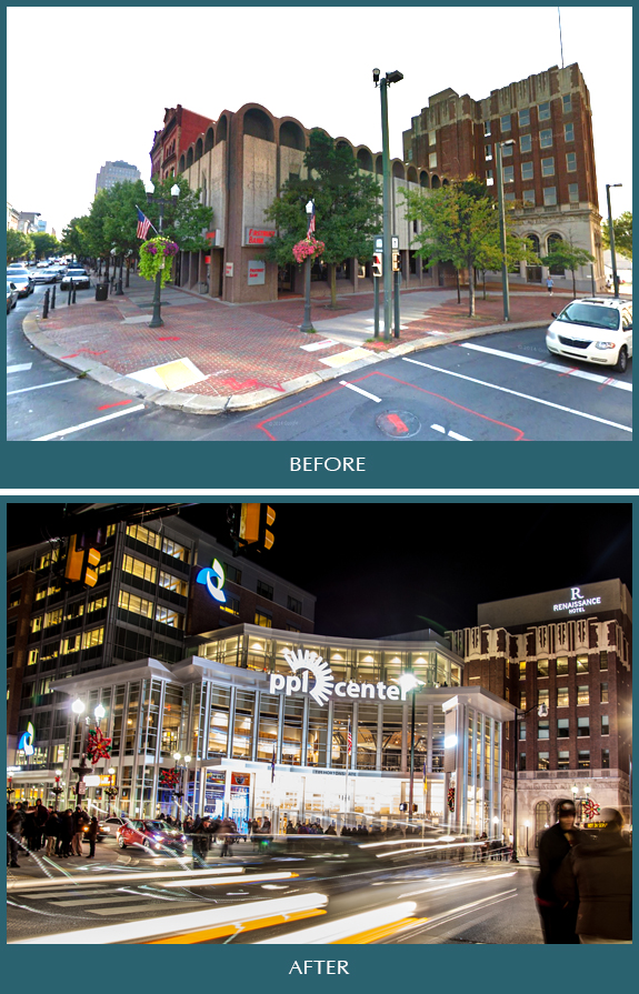The PPL Center complex is one of several major projects developed in downtown Allentown, PA, with state and local tax incentives provided in a state-designated Neighborhood Improvement Zone.