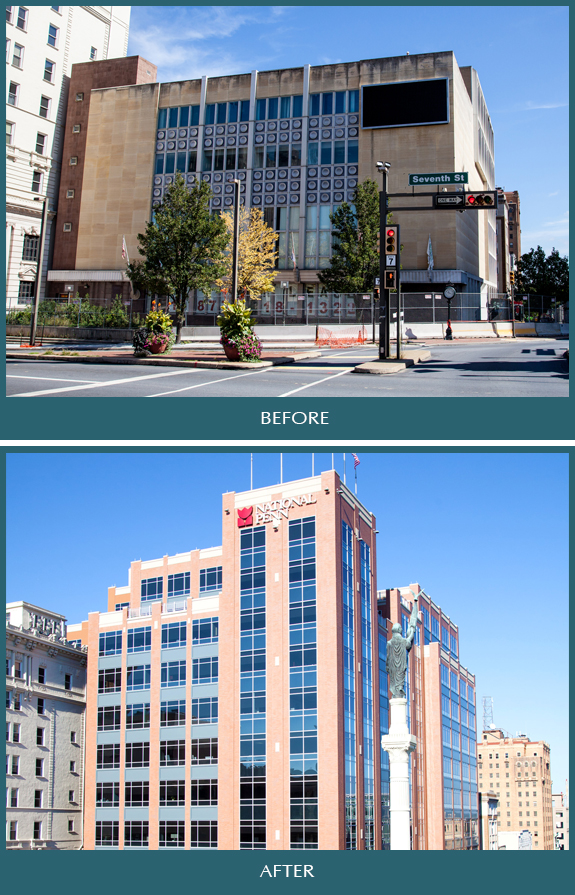 National Penn Bancshares relocated its corporate headquarters from Boyertown, PA, to Allentown, PA, and became the lead tenant in a new office building that is part of the redevelopment of downtown Allentown.