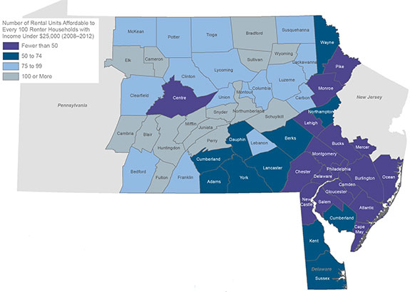 Number of Rental Units Affordable to Every 100 Rental Households with Income Under $25,000 (2008-2012)