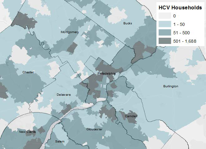 Figure 1. Number of HCV Households by Zip Code Tabulation Area (ZCTA), Philadelphia MSA, 2017