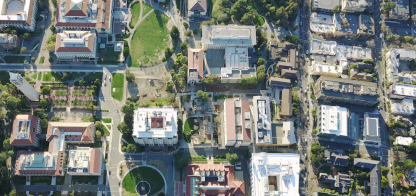 Aerial view of a group of buildings.
