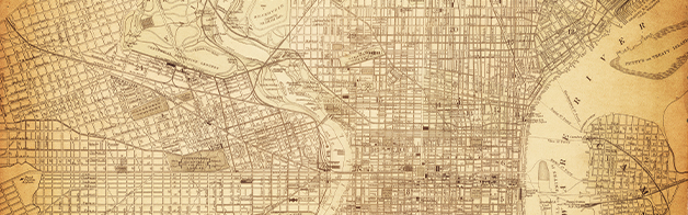 An aged-looking map of Philadelphia.
