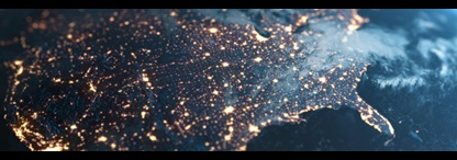 A view of the United States at night from outer space.