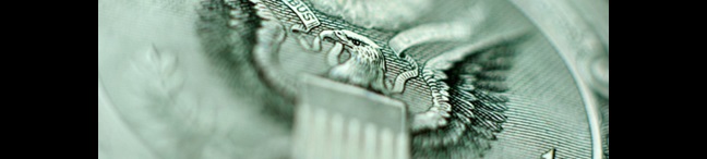 Close-up of the crest on a US banknote