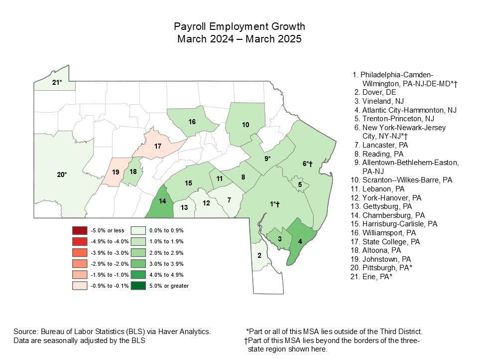 Map showing Payroll Employment Growth