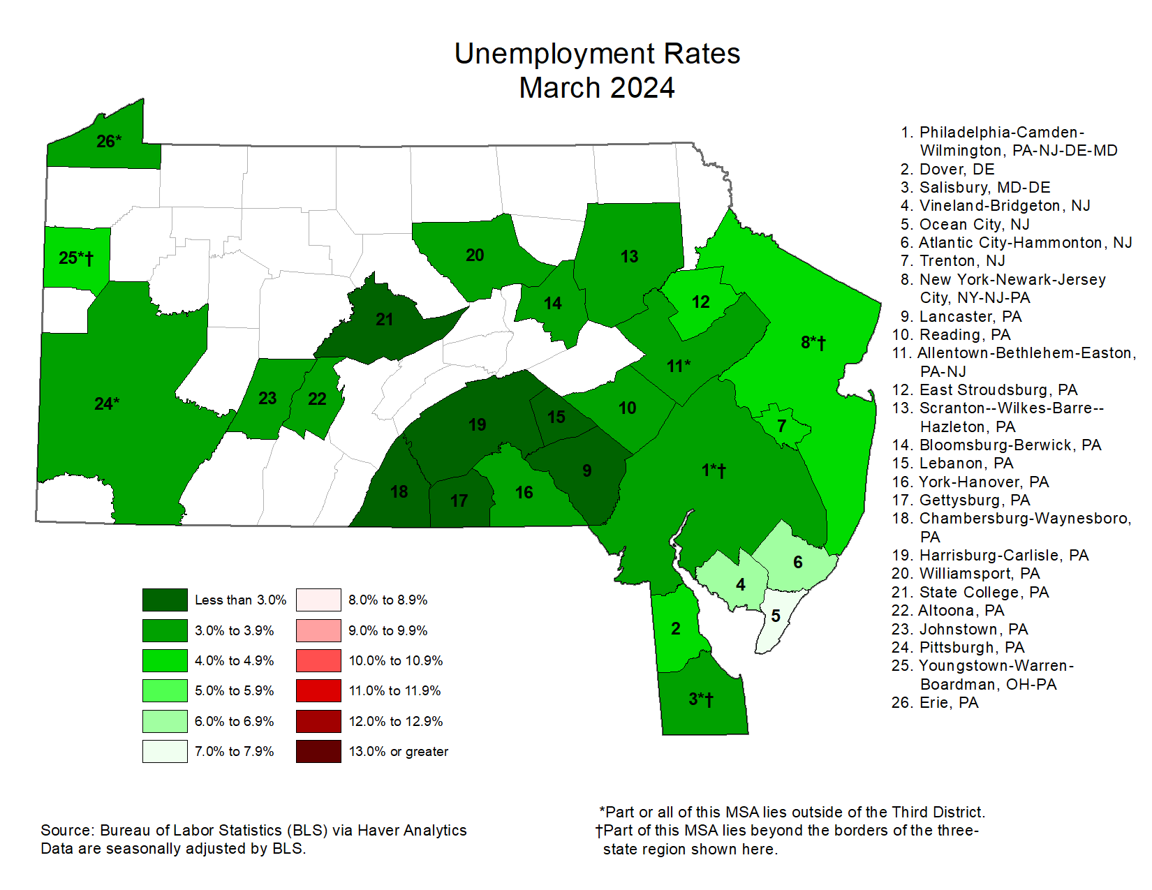 Map showing Unemployment Rates